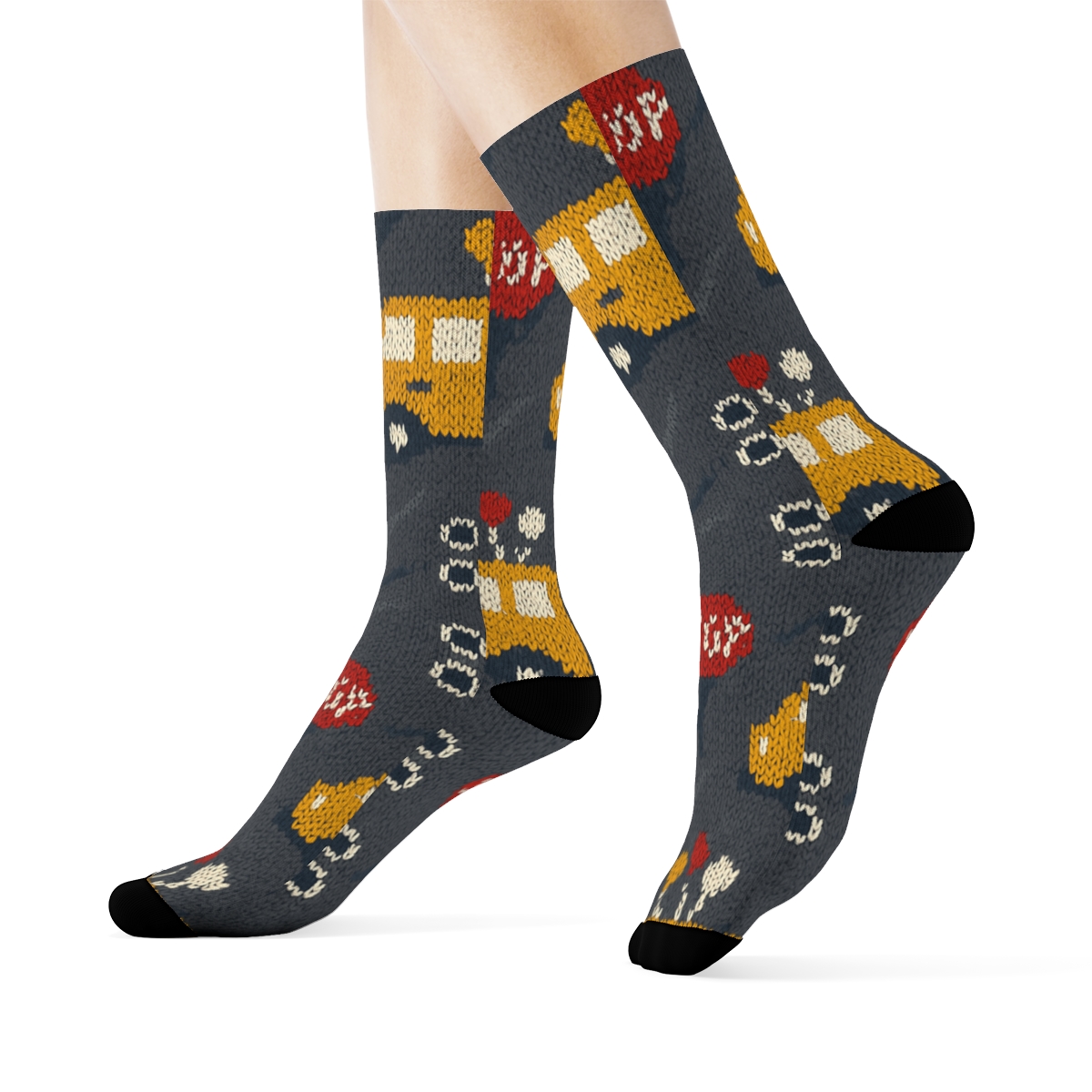 Knitted Pattern Illusion Bus Driver Parade Grid trendy patterned crew socks