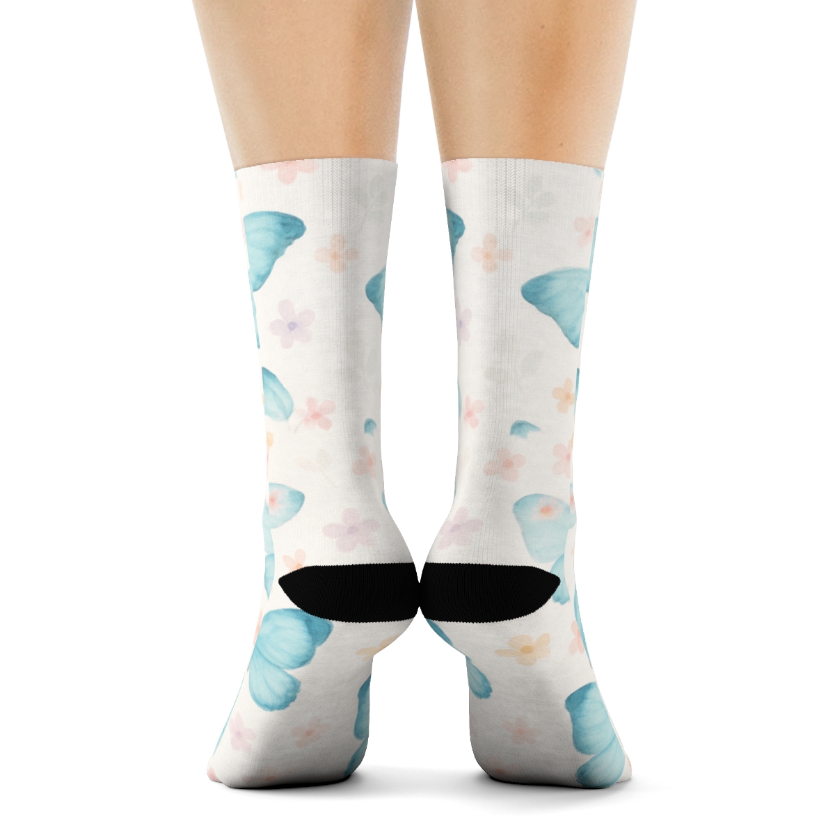 Pastel Blue Morpho Meadow Wrap designer printed crew socks