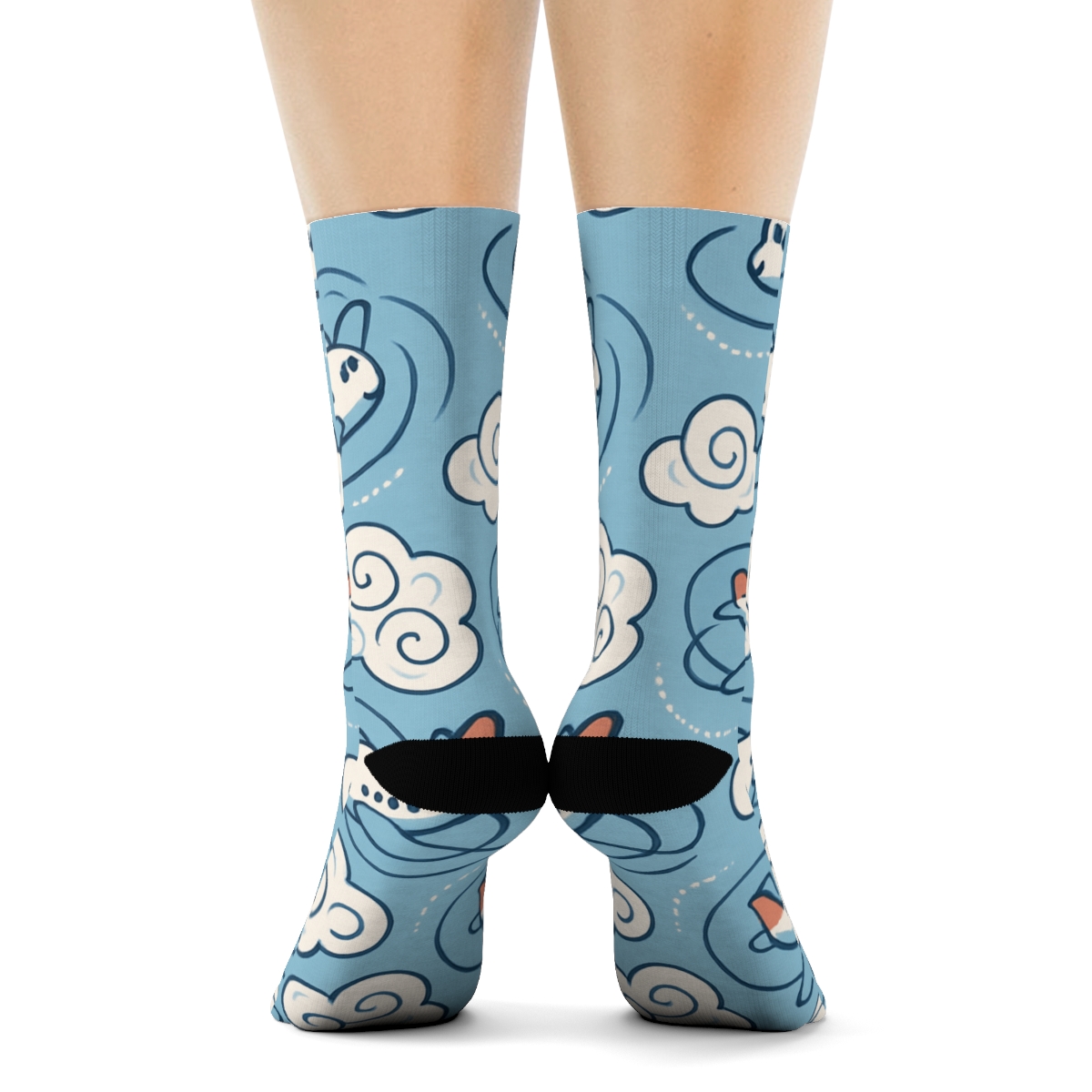 Cloud Swirl Scatter With Airplane In Mid Flight designer printed crew socks