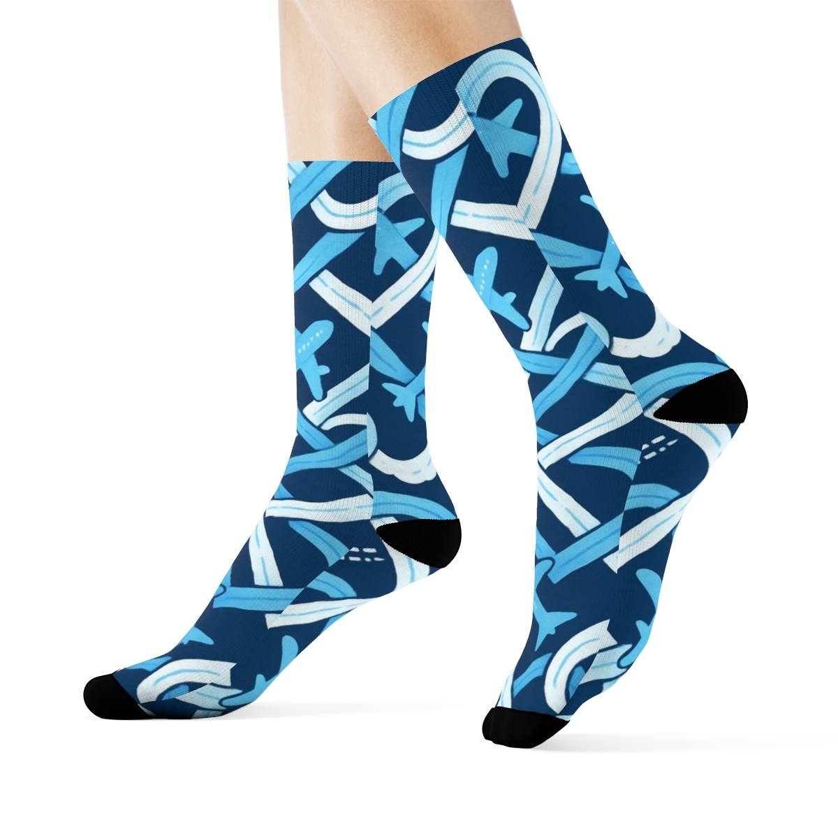 Contrail Ribbon Weave Airplane Pattern comfortable cotton crew socks