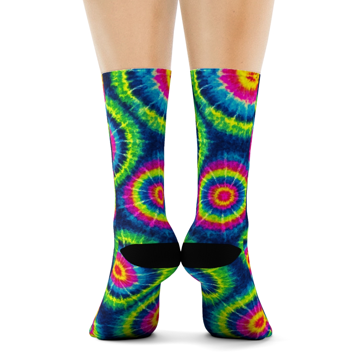 Neon Bullseye Tessellation On Deep Indigo Wash unique graphic crew socks