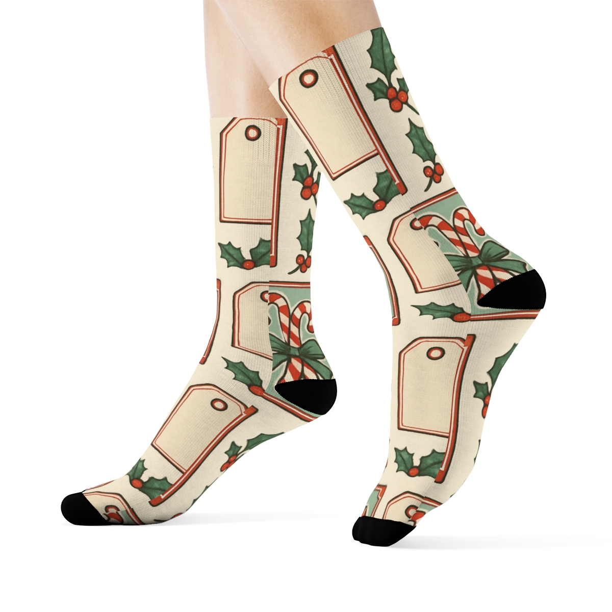 Vintage Poster Candy Canes Border Vignettes custom crew socks