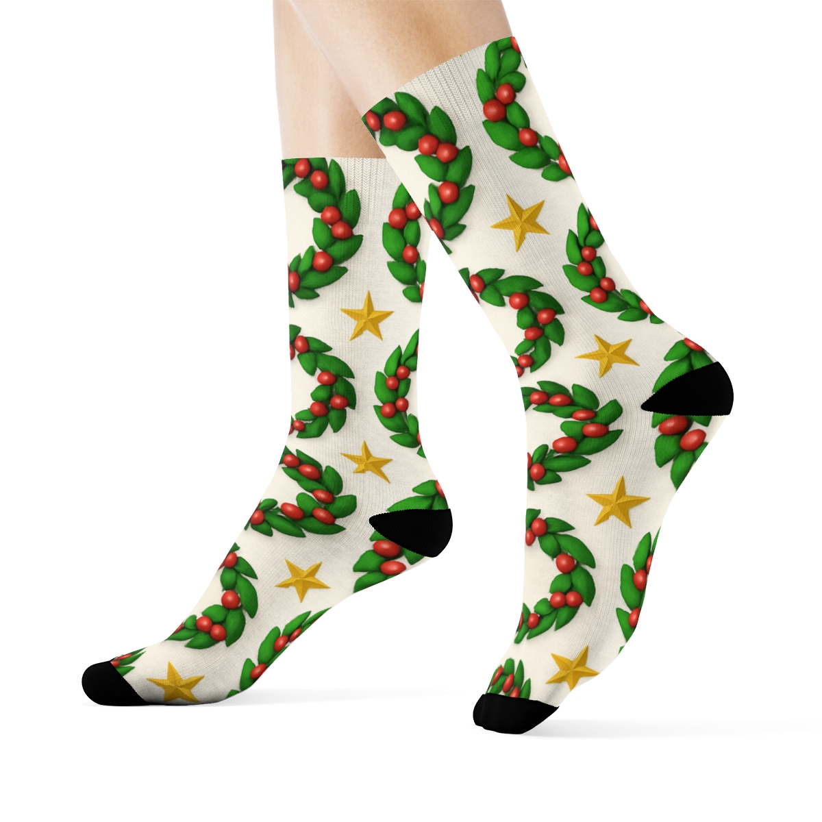 Christmas Starry Wreath Grid custom crew socks