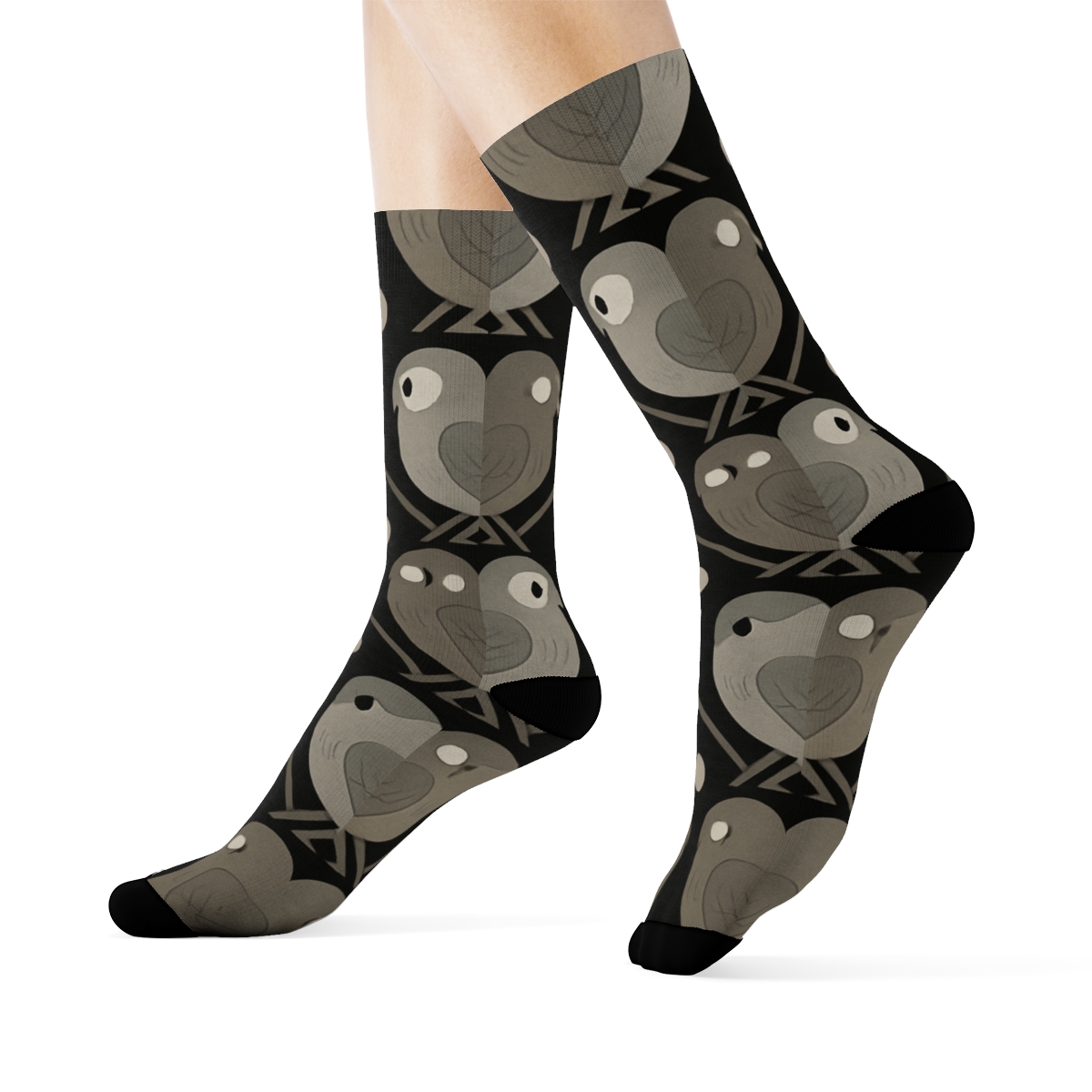 Midnight Owl Silhouette Lattice On Black custom crew socks