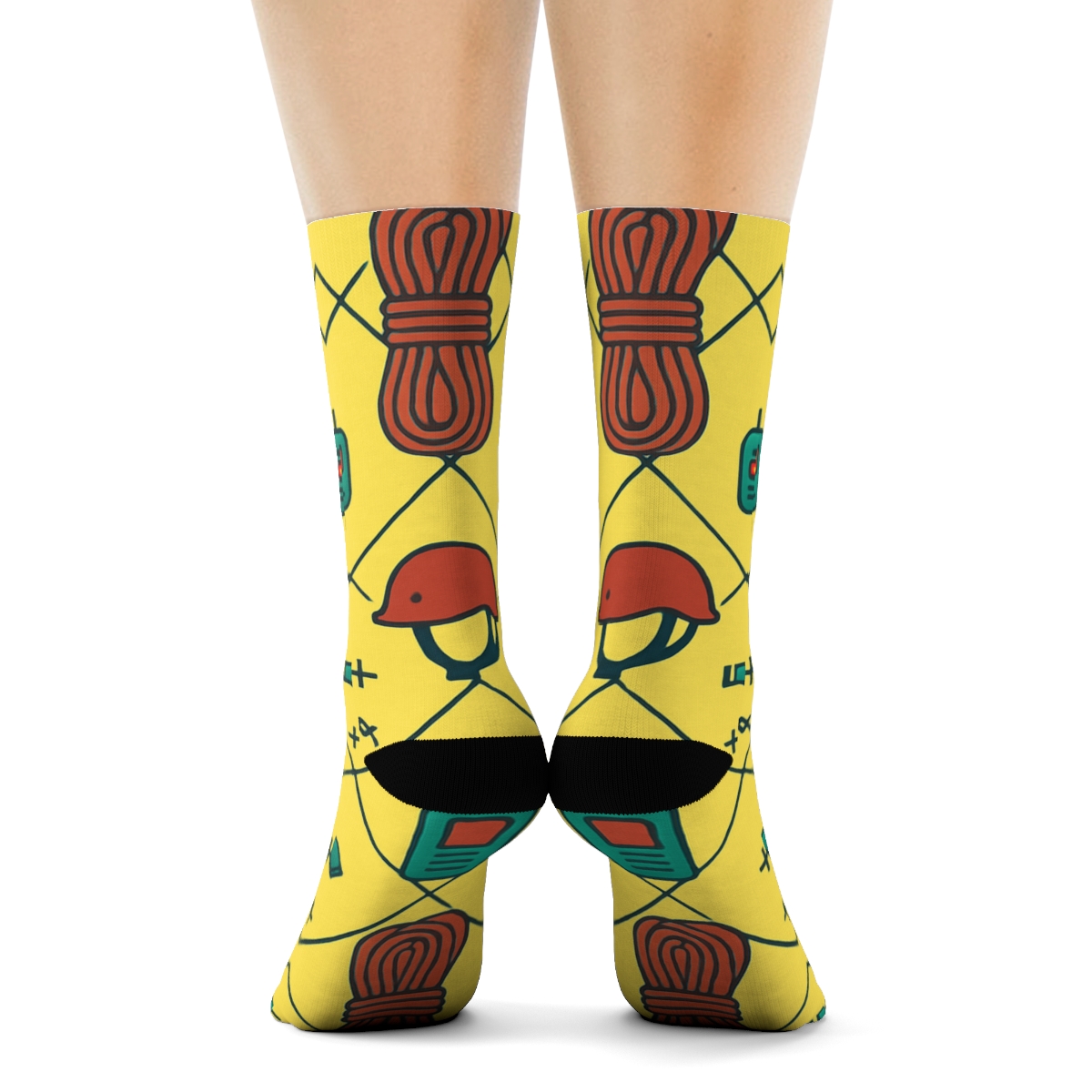 Emergency Gear Lattice With Rescue Worker Icons designer printed crew socks