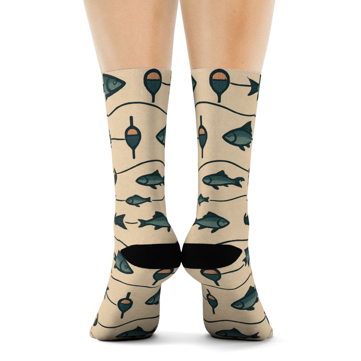 Fishing Line Waves With Fisher Bobber Bands custom crew socks