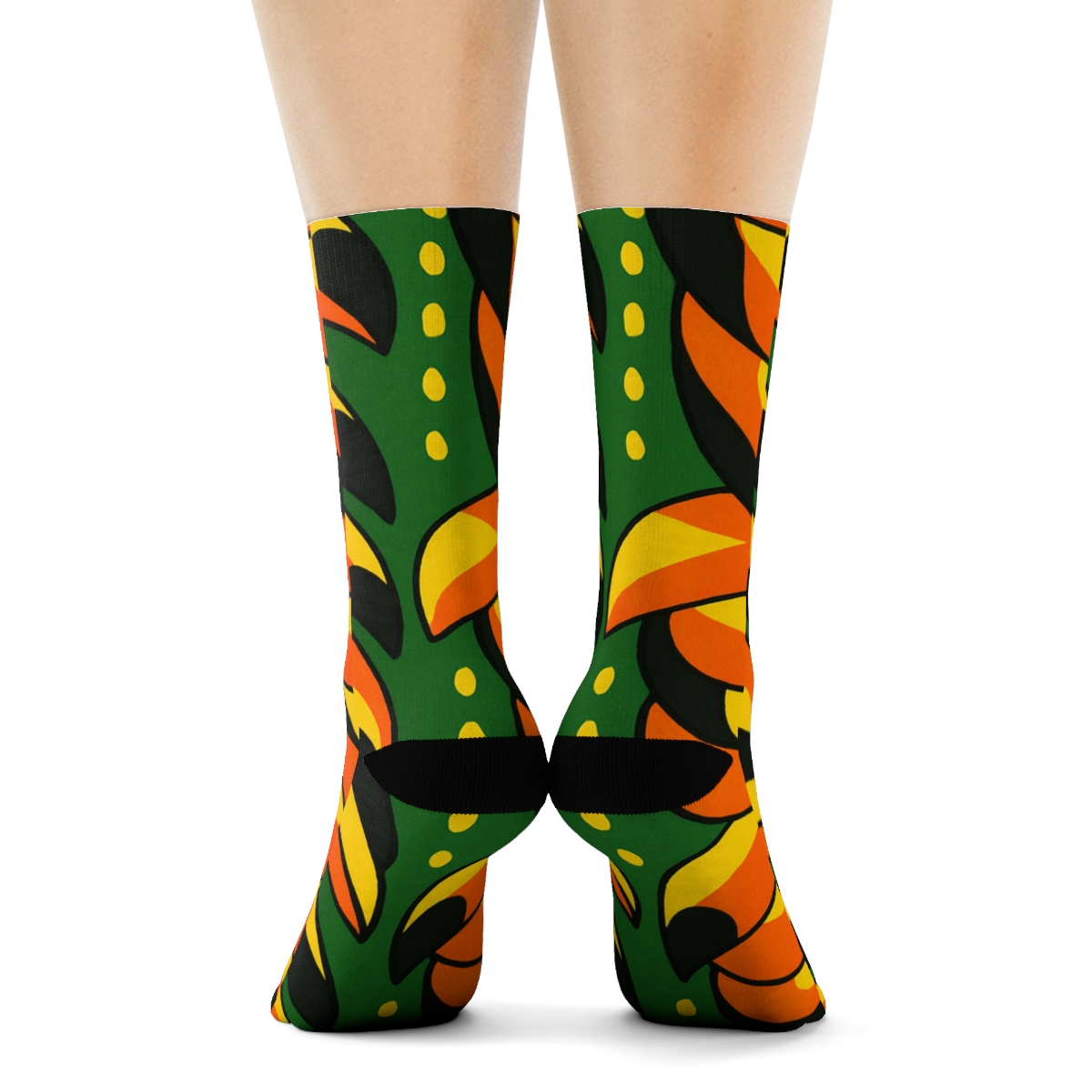 Toucan Beak Stripe Cascade On Jungle Green custom crew socks