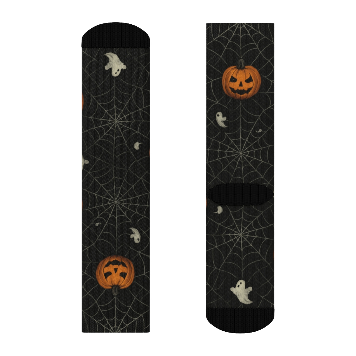 Spider Web Overlay With Pumpkins On Black Background soft everyday crew socks