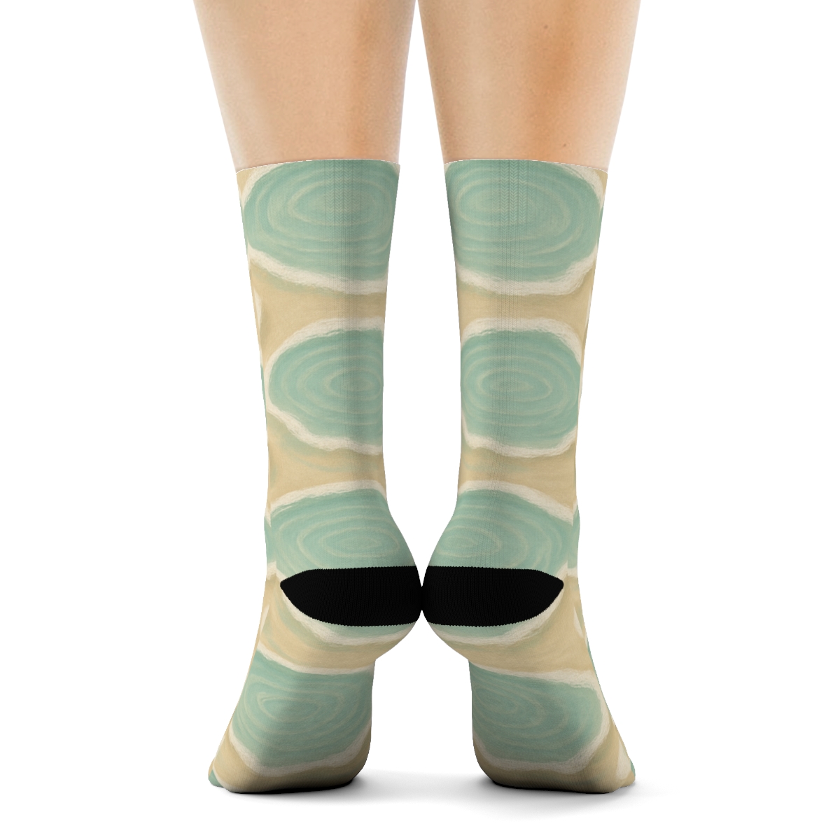 Seafoam Pebble Tide Grid designer printed crew socks
