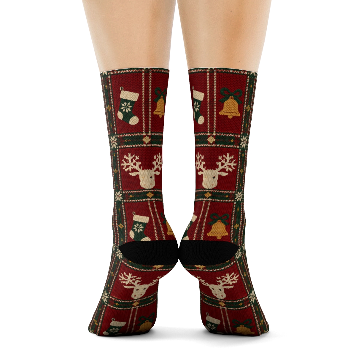Evergreen Moose Antler Snowflake Plaid On Cranberry Background premium sports crew socks [AI-942780fb-d6eb84fec73f]