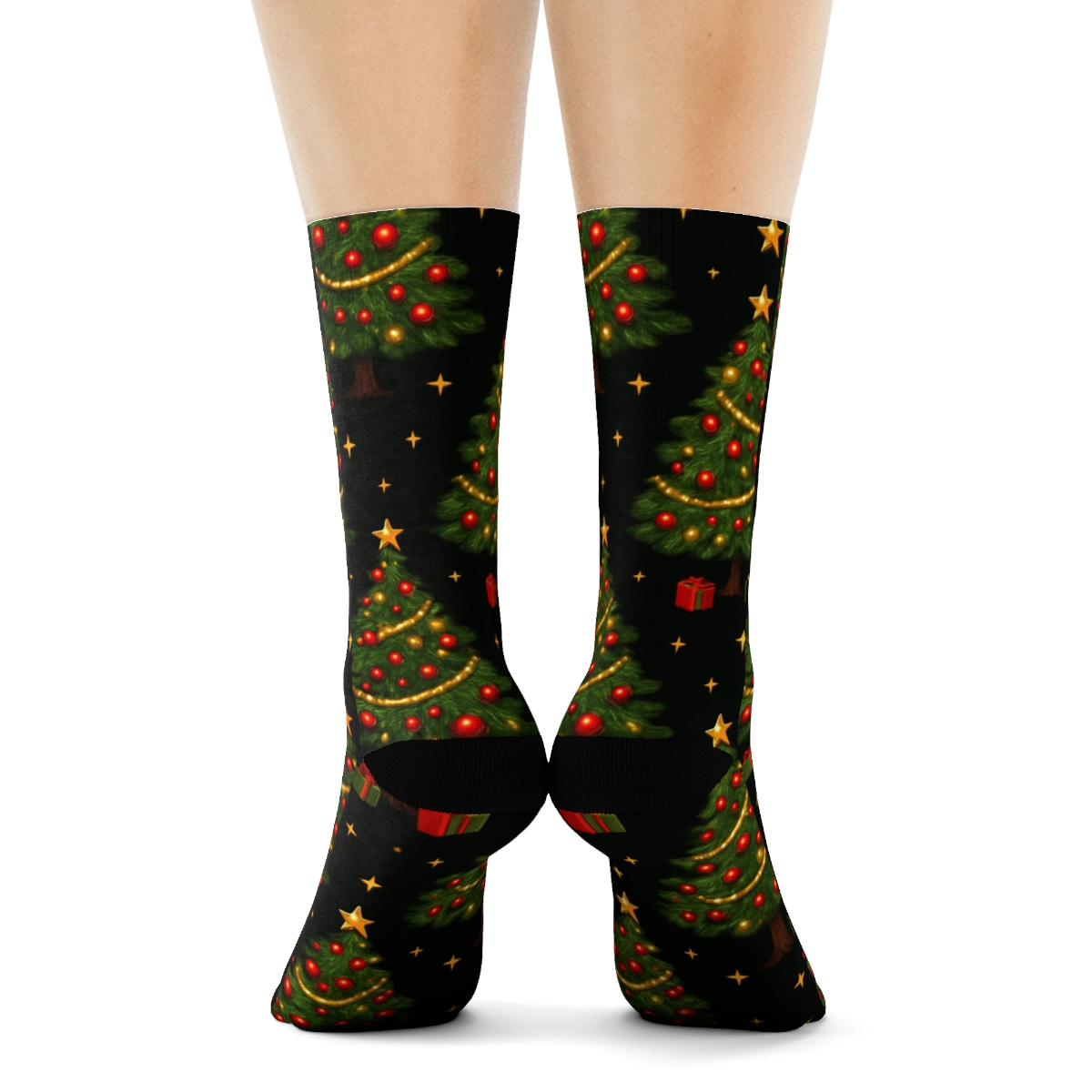 Midnight Garland Christmas Tree Grid premium sports crew socks