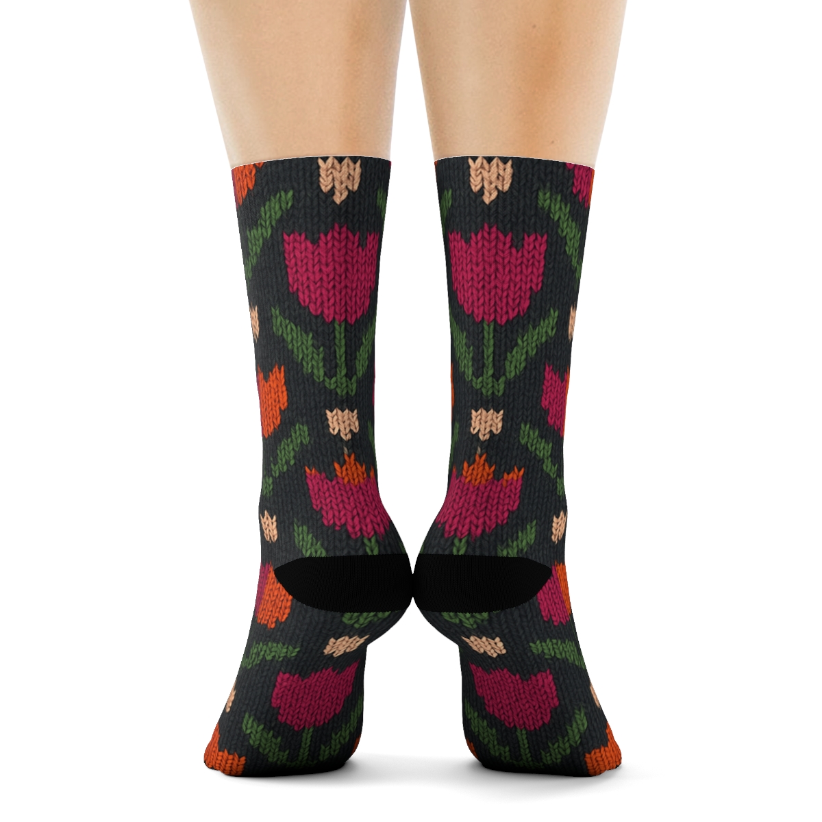 Sunset Tulip Chevron Knit On Charcoal Background unique graphic crew socks