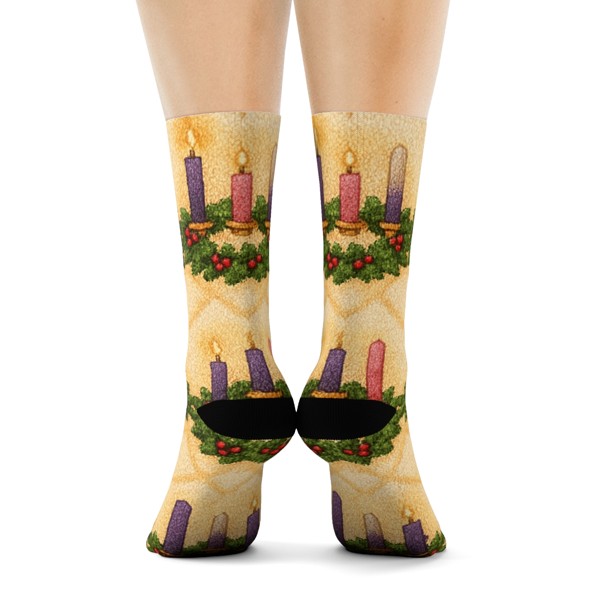 Knitted Advent Candles Lattice In Warm Cream unique graphic crew socks