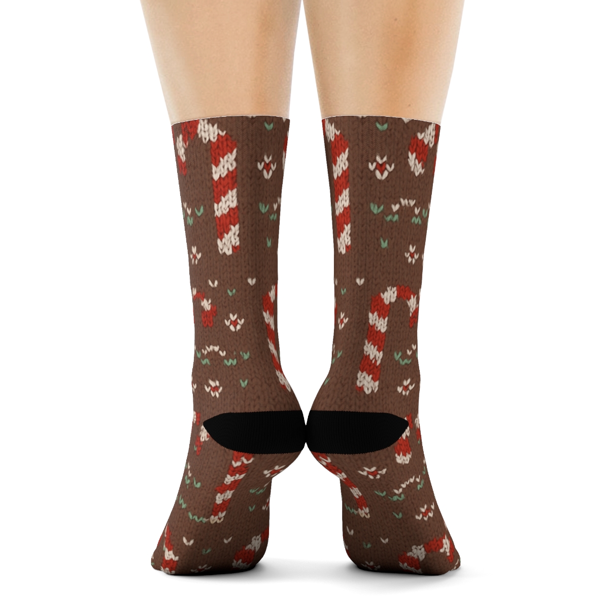 Knitted Illusion Candy Canes Fair Isle Grid comfortable cotton crew socks