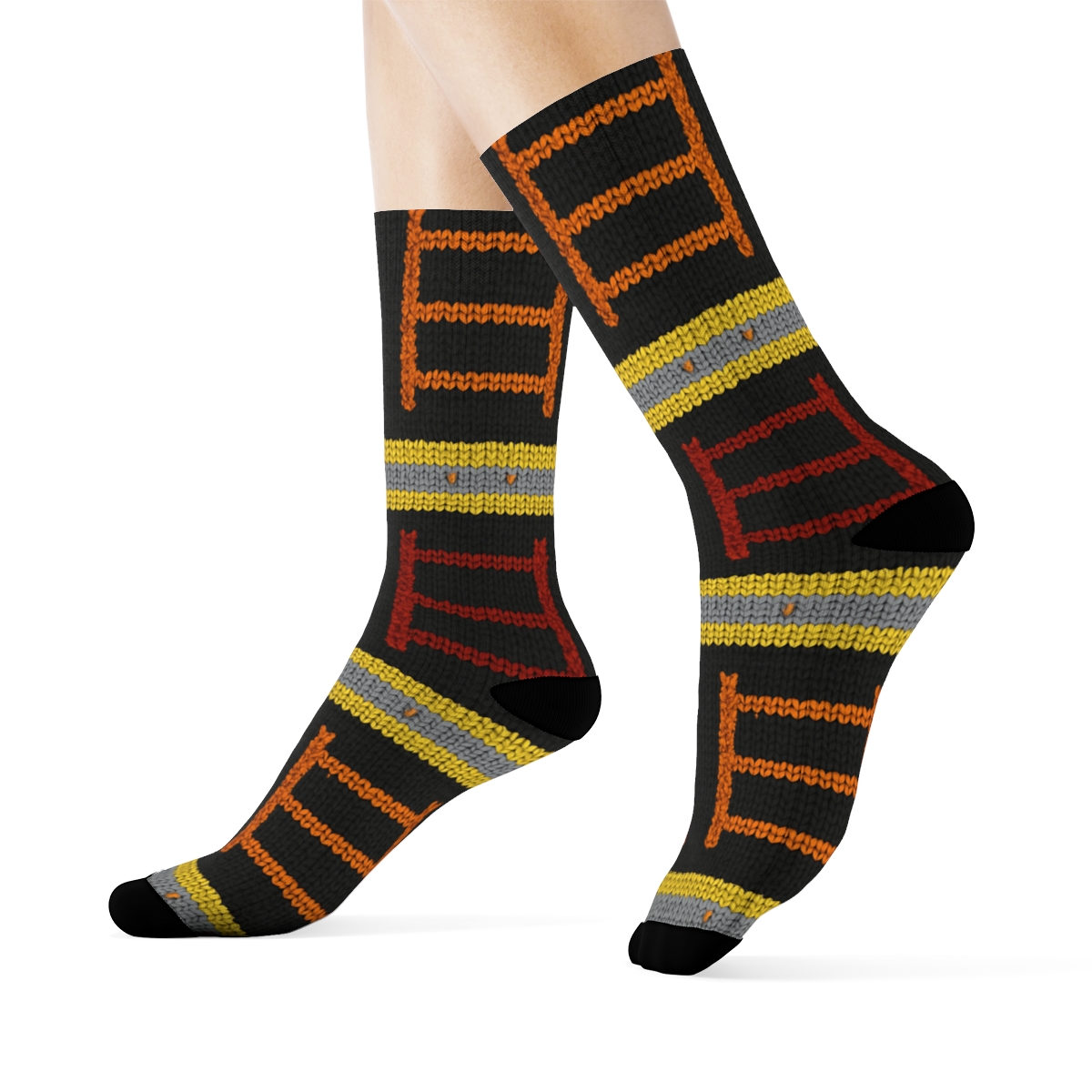 Ladder Stripe Bands In Fire Fighter Knit Illusion custom crew socks