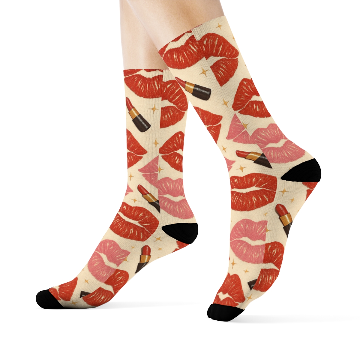 Beauty Collage With Kiss Mark Lattice stylish athletic crew socks