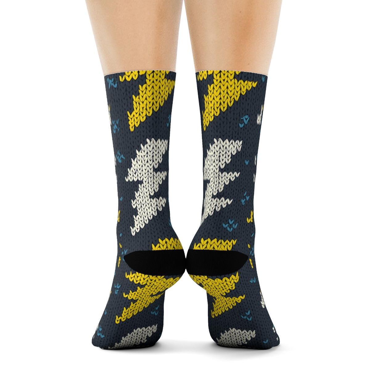 Fractal Bolt Chevron Knit On Charcoal Storm Ground personalized crew socks