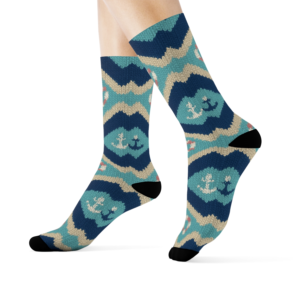 Sailor Knit Illusion Wave Chevron premium sports crew socks