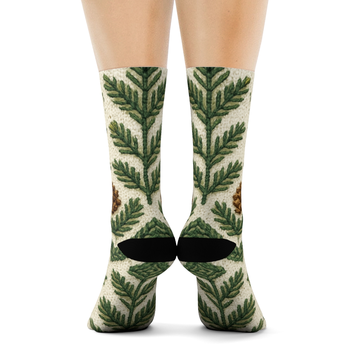 Nordic Cable Knit Evergreen Branches trendy patterned crew socks