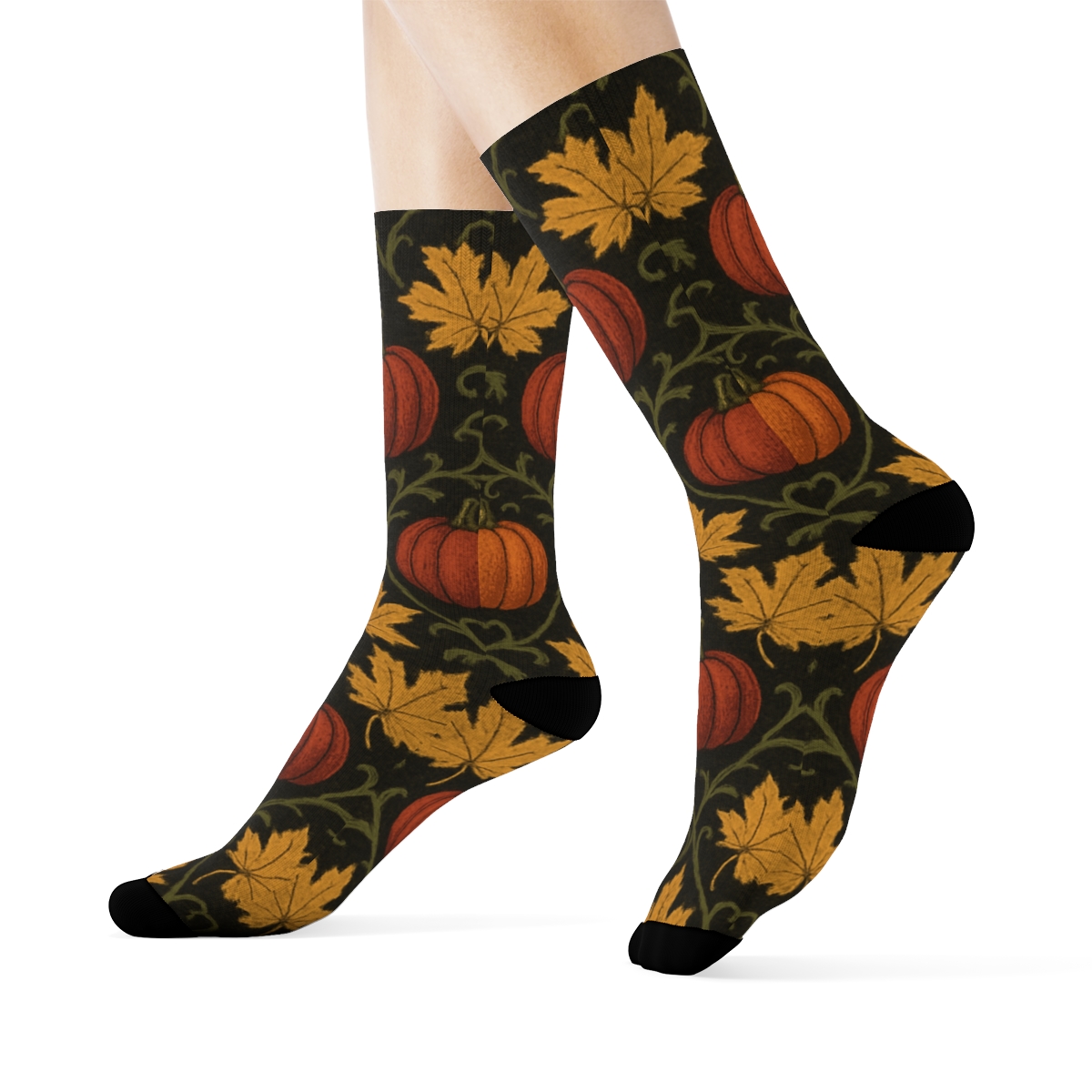 Mirrored Pumpkin Patch Lattice On Black Background premium sports crew socks