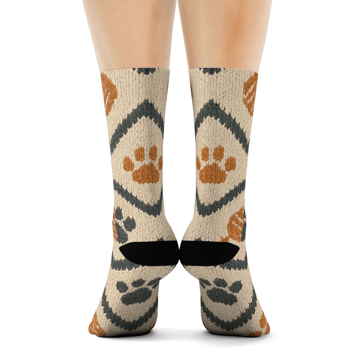 Cat Paw Chevron On Warm Cream Background custom crew socks
