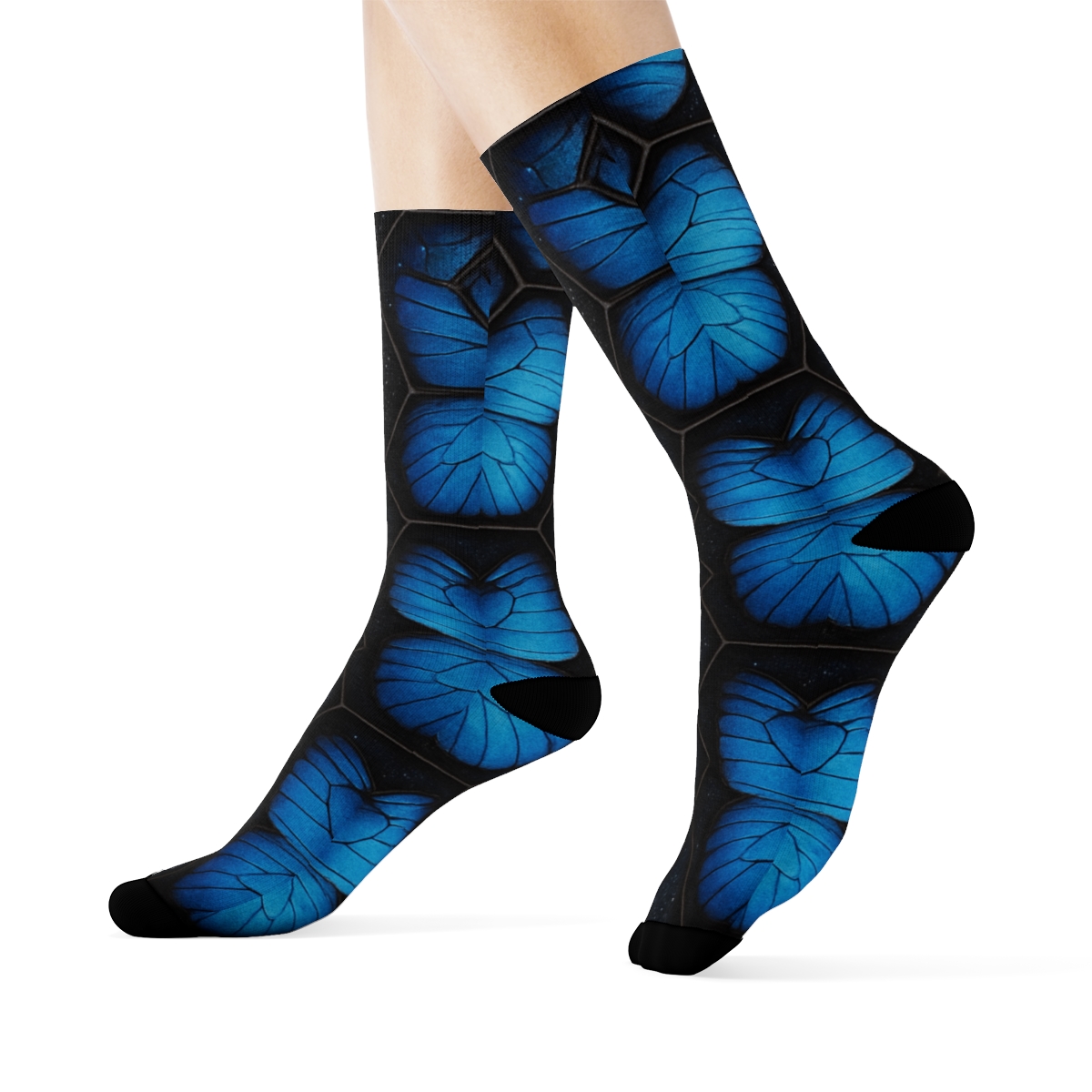 Iridescent Blue Morph Mosaic On Charcoal custom crew socks