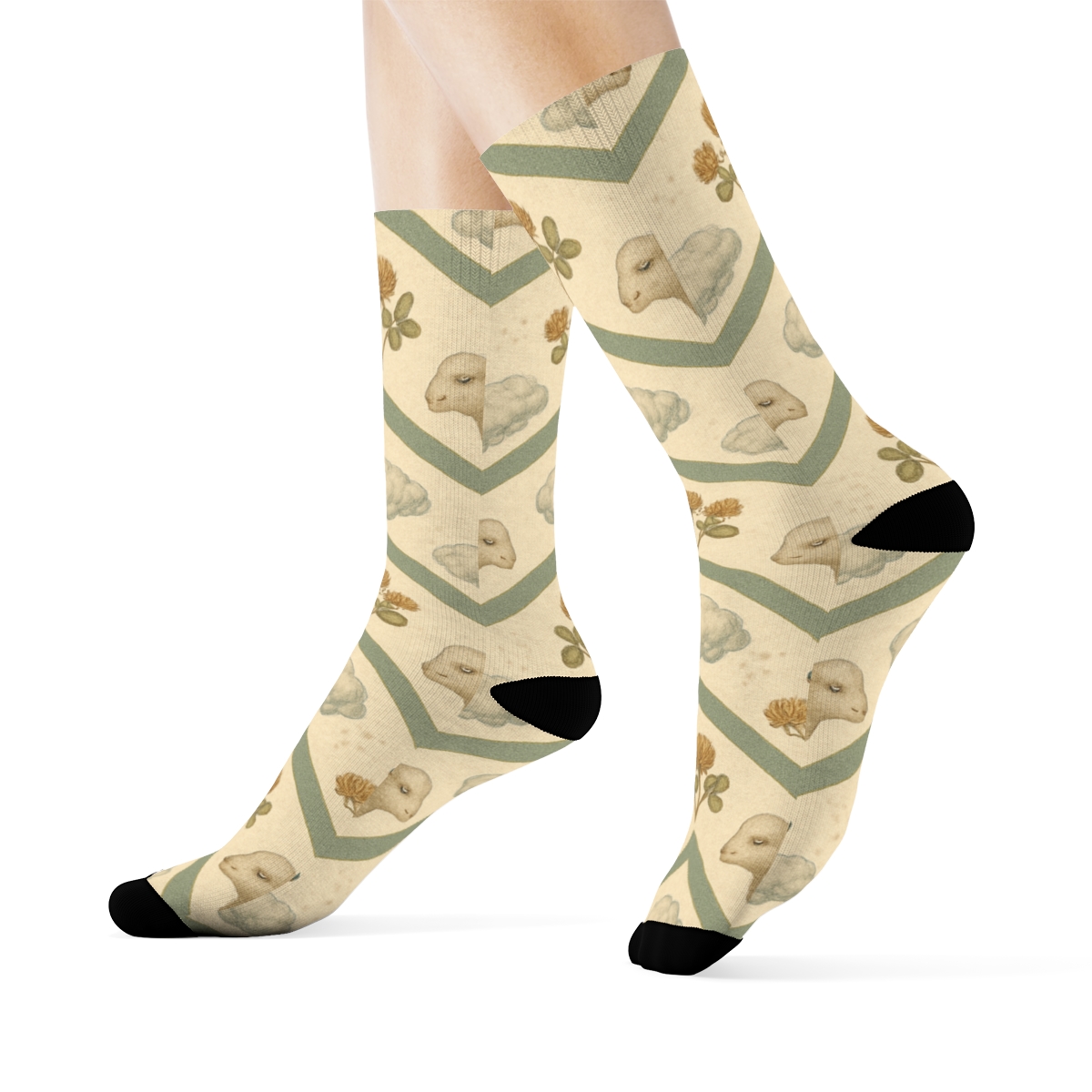 Sheep Chevron Pasture Study comfortable cotton crew socks