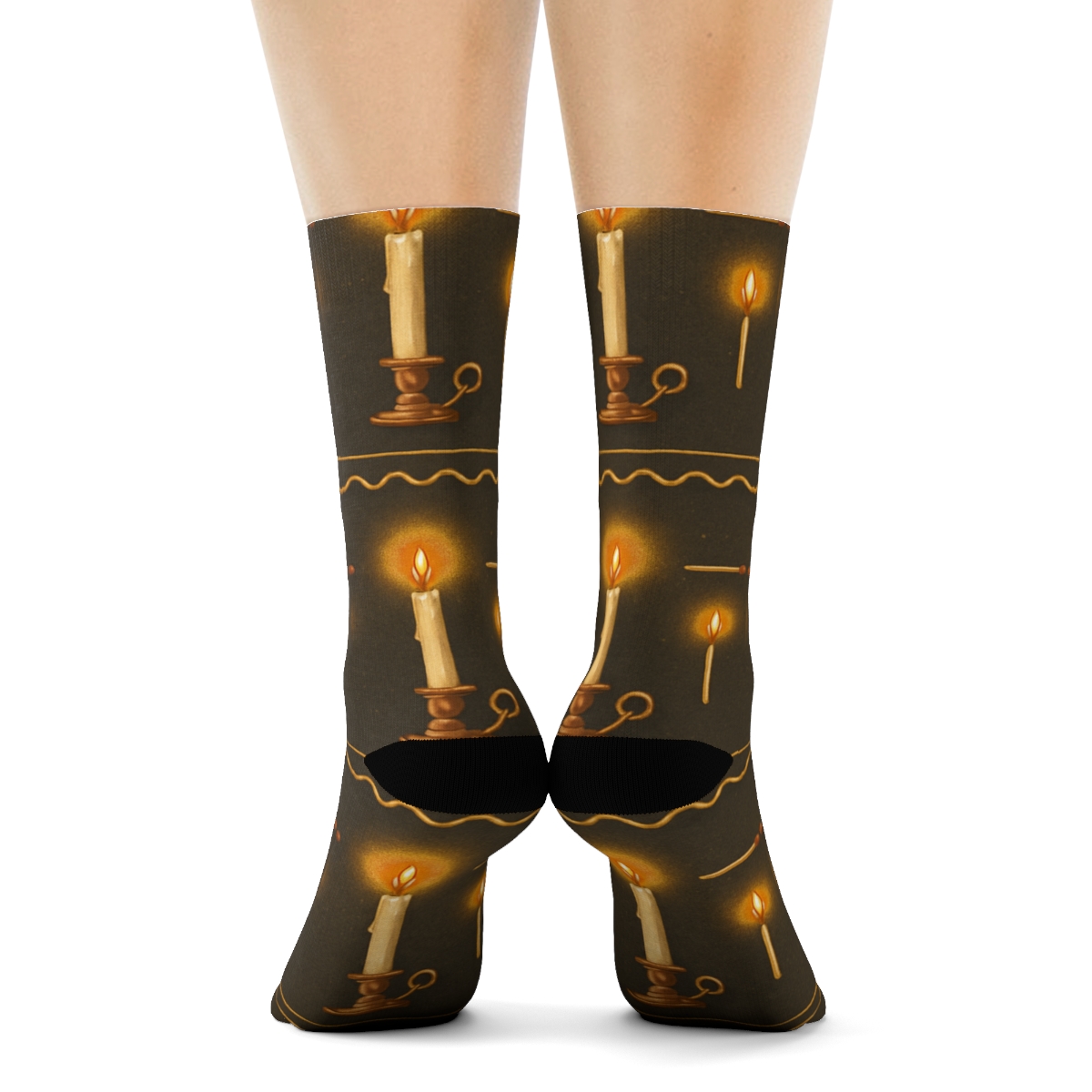 Candle Flame Garland Bands On Charcoal premium sports crew socks