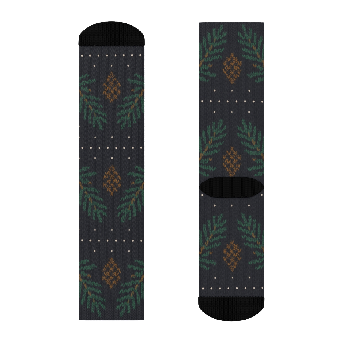 Fair Isle Evergreen Branches Knit Illusion Bands premium sports crew socks