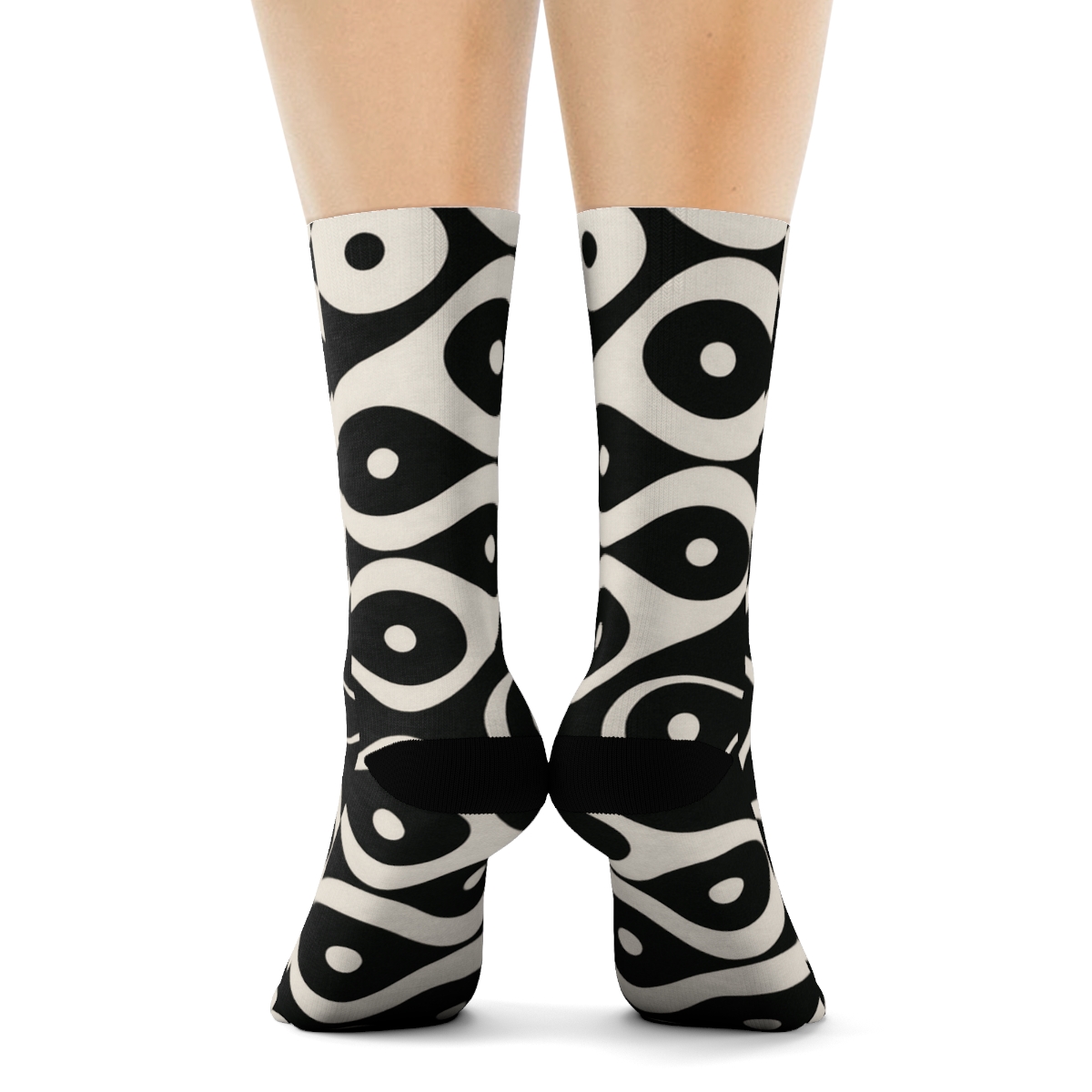 Monochrome Wave Band Yin Yang Stripe Repeat trendy patterned crew socksMonochrome Wave Band Yin Yang Stripe Repeat Crew Socks - Image 4