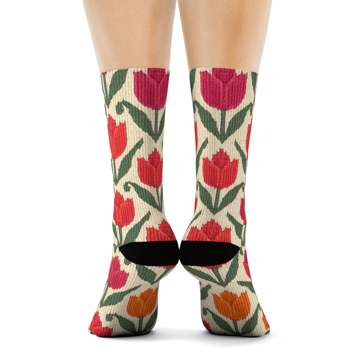 Sunset Tulip Knit Chevron On Cream Background comfortable cotton crew socks