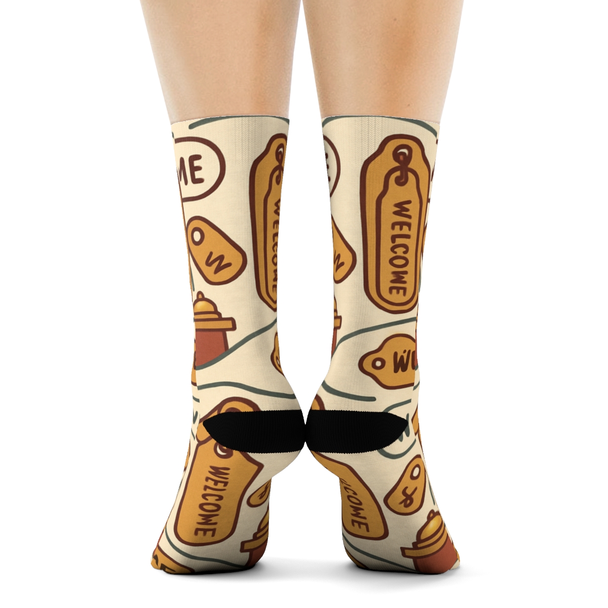 Lobby Scene Waves With Hotel Receptionist Collage custom crew socks