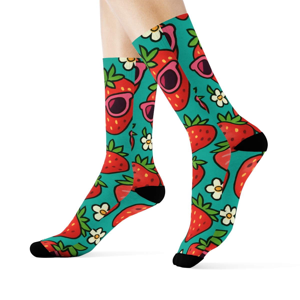 Strawberry Sunglasses Parade Pattern designer printed crew socks