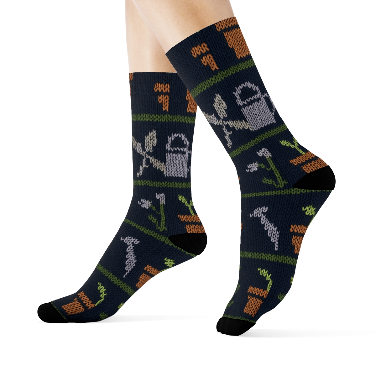 Midnight Potting Bench Pattern Gardener designer printed crew socks