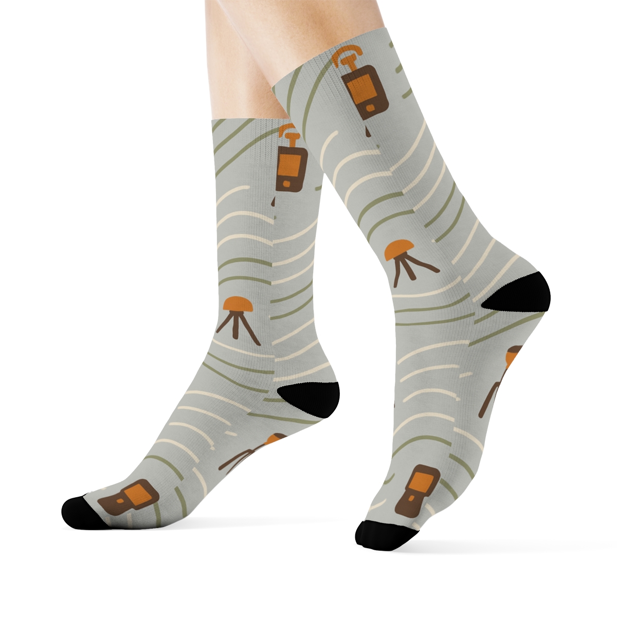 Contour Lines With Surveyor Signals Flow unique graphic crew socks