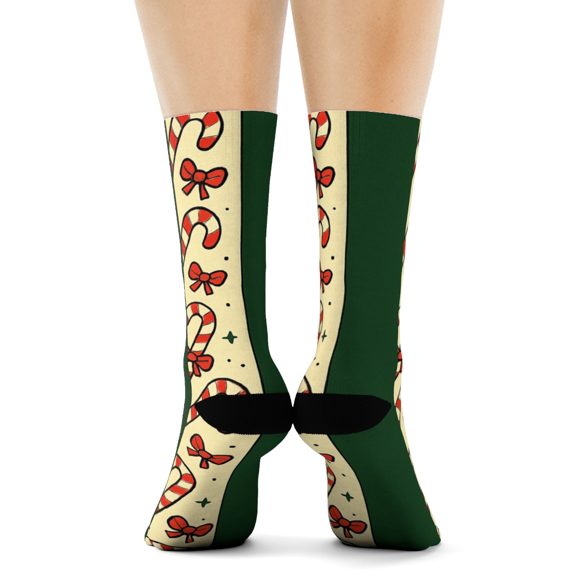 Peppermint Ribbon Parade In Candy Canes Stripes designer printed crew socks