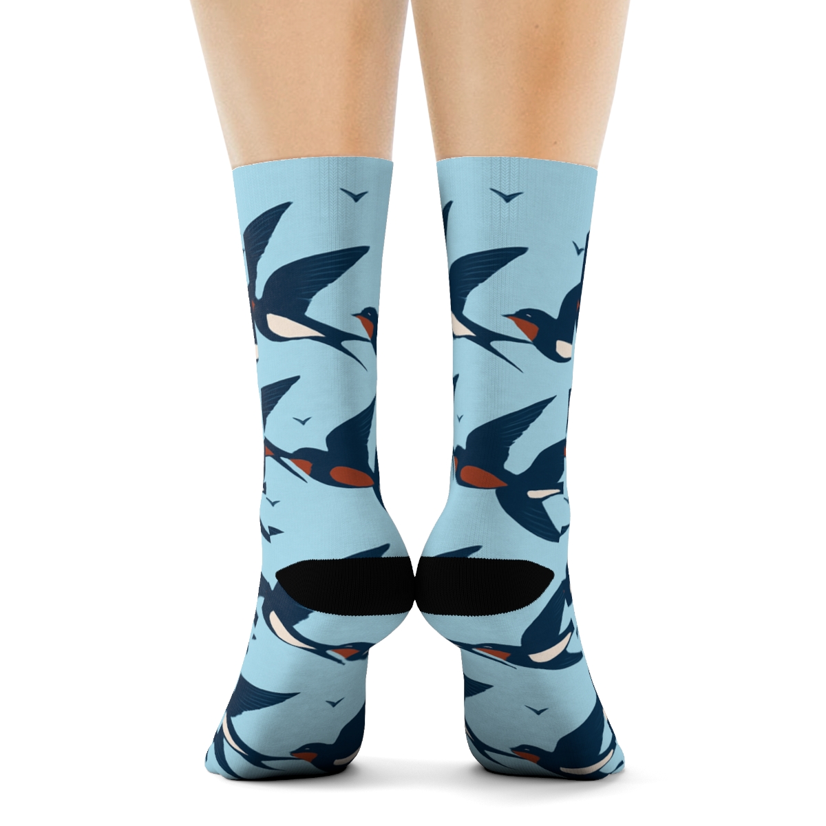 Barn Swallow Tail Fork Chain On Sky Blue comfortable cotton crew socks