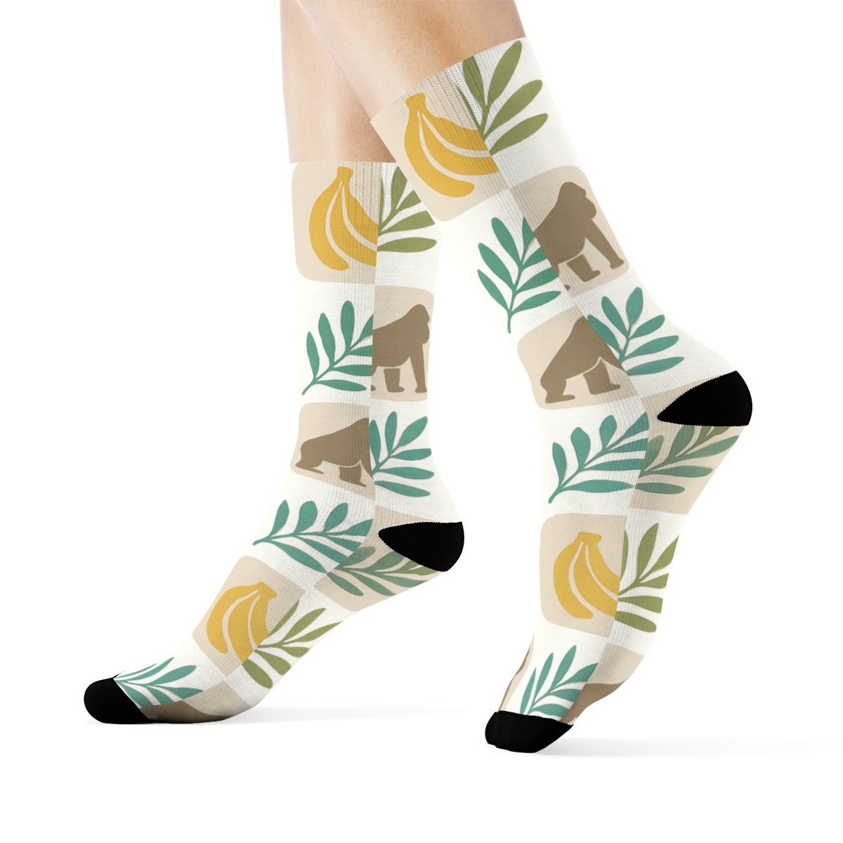 Botanical Tiles With Ape Silhouettes soft everyday crew socks