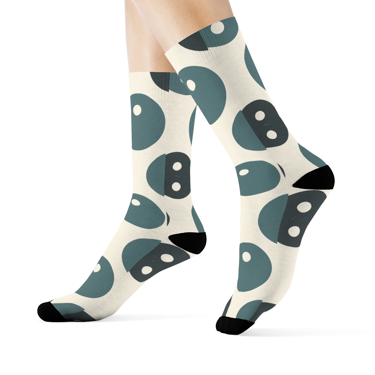 Minimal Taijitu Tile Checker On Soft Ivory designer printed crew socksMinimal Taijitu Tile Checker on Soft Ivory Crew Socks - Image 3