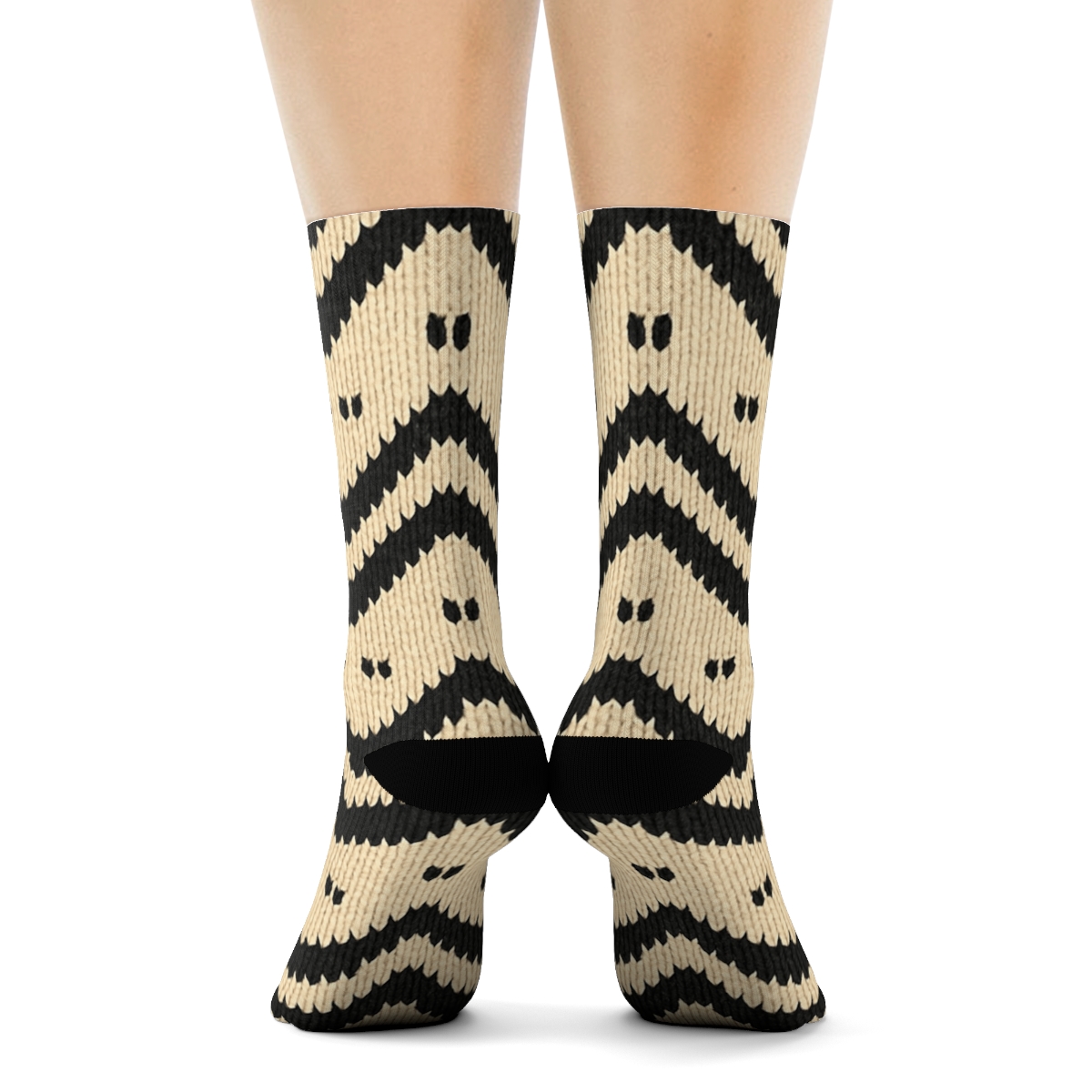 Knitted Zebra Chevron Bands With Hoof Print Dots On Warm Cream premium sports crew socks