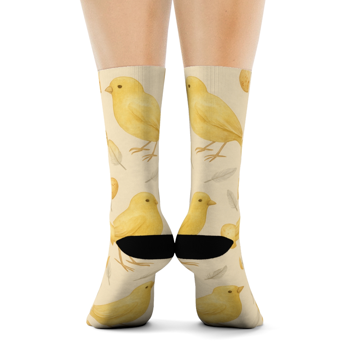 Golden Canary Egg Scatter On Beige Background trendy patterned crew socks