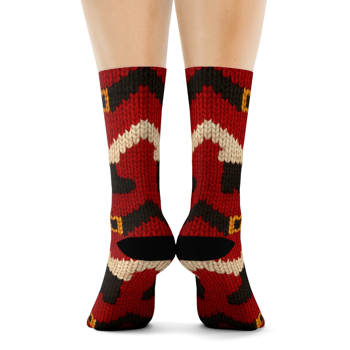 Knitted Illusion Santa Belt And Boot Tessellation premium sports crew socks