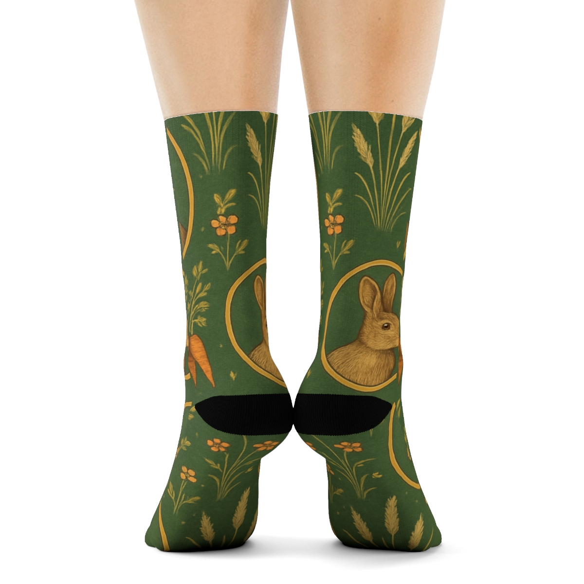 Botanical Tile Study With Rabbit Portraits custom crew socks