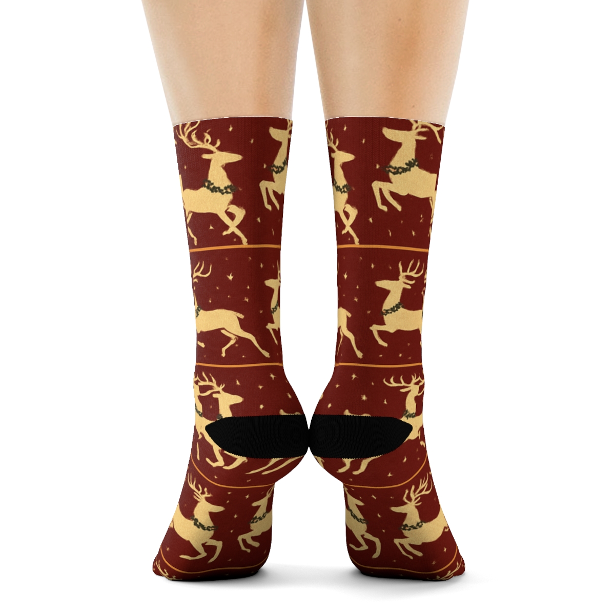 Starry Reindeer With Holiday Garland Bands custom crew socks
