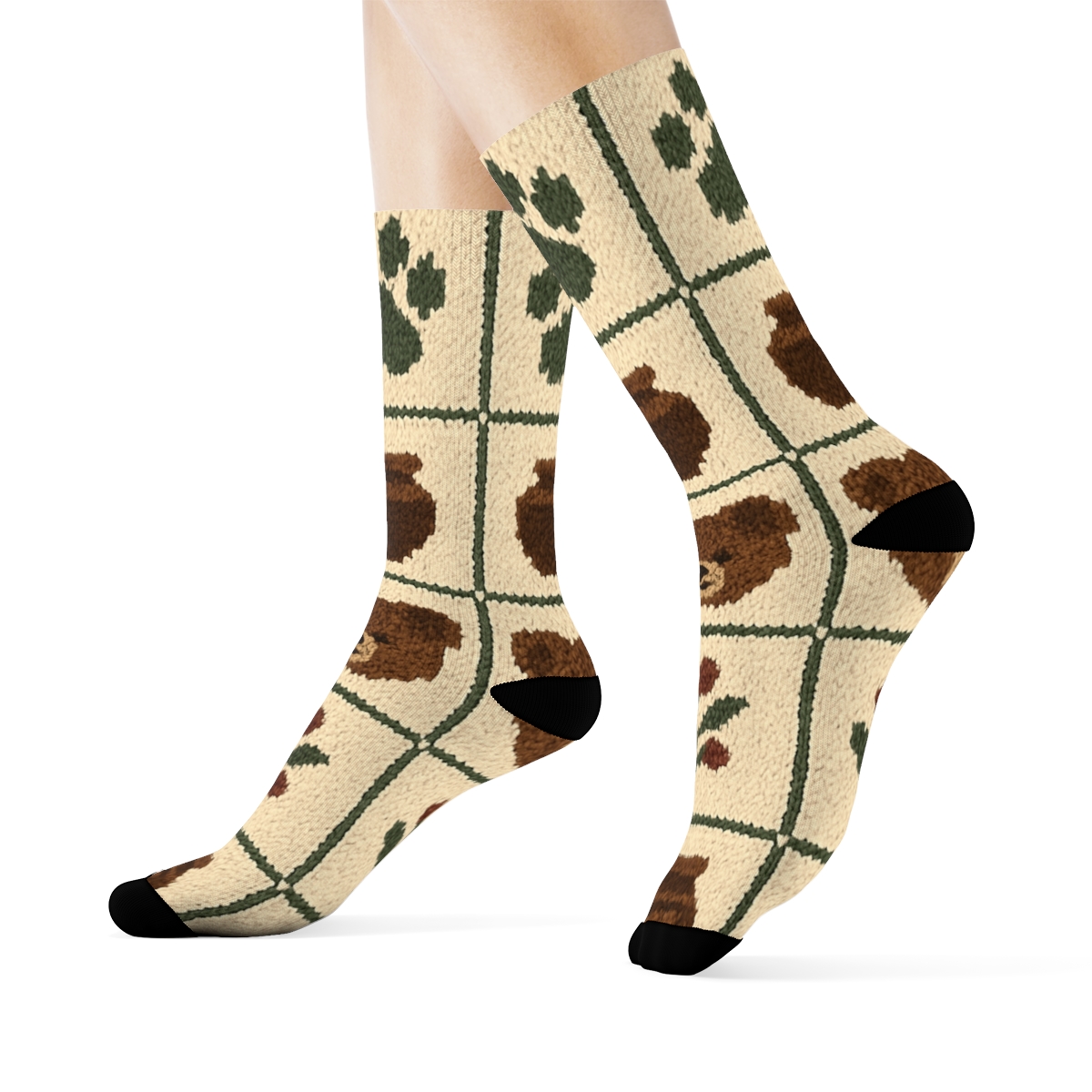 Knitted Cabin Bear Patchwork premium sports crew socks