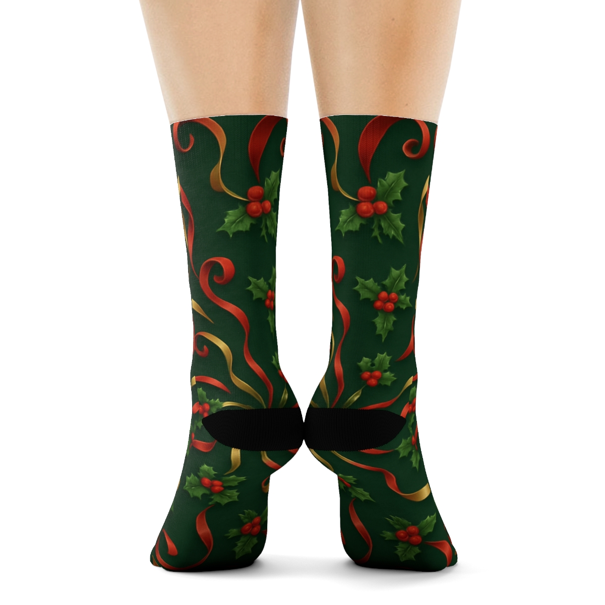 Festive Ribbon Spiral Christmas stylish athletic crew socks