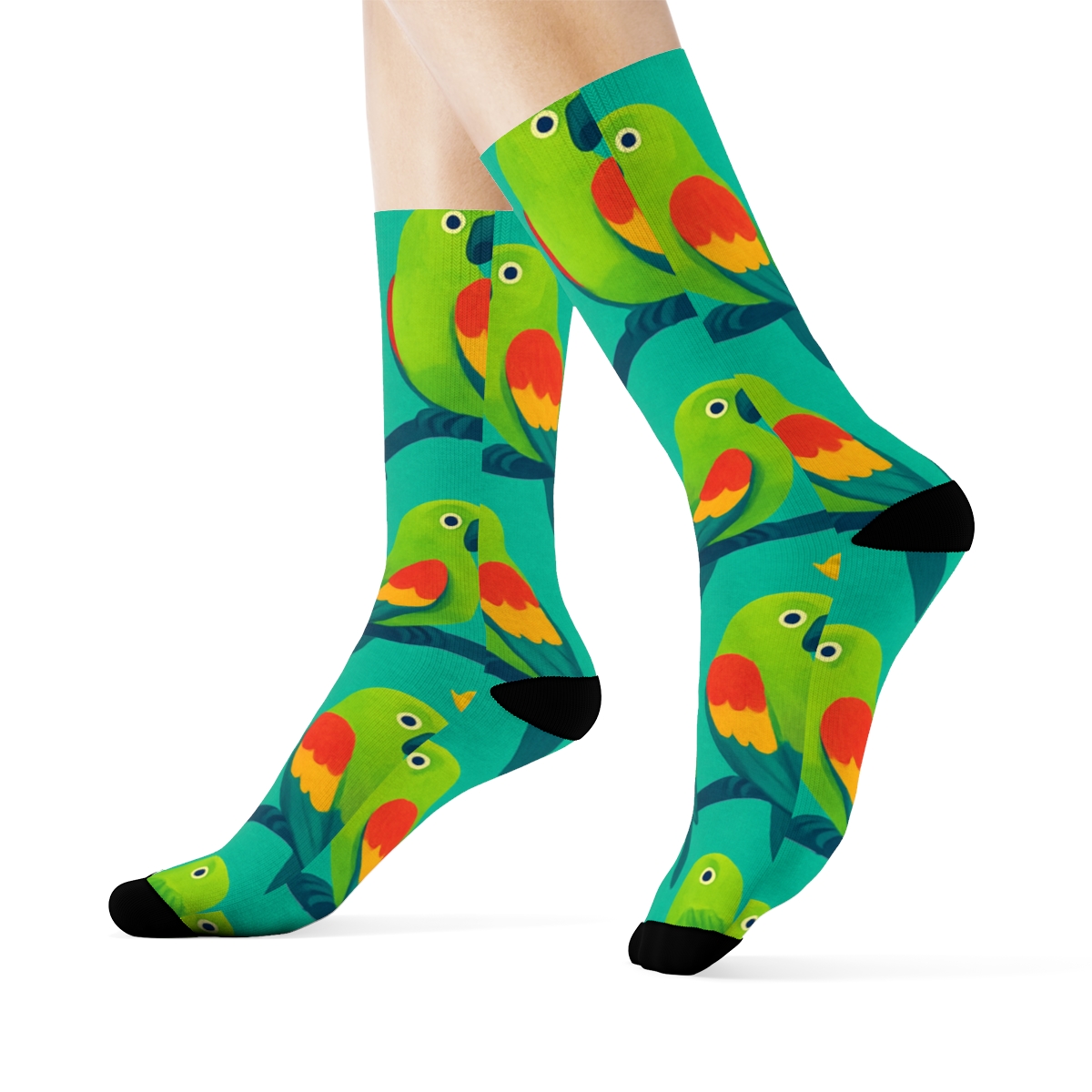 Parrot Perch Wave On Turquoise Background soft everyday crew socks