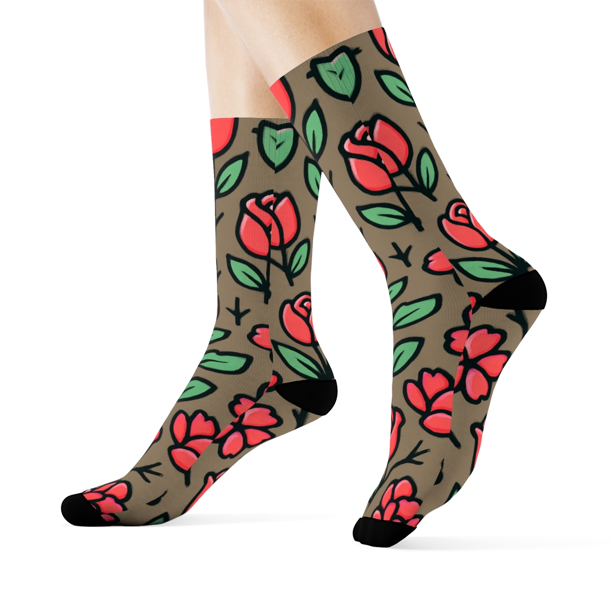 Rosebud Chevron With Valentines Rose Accent custom crew socksRosebud Chevron with Valentines Rose Accent Crew Socks - Image 3
