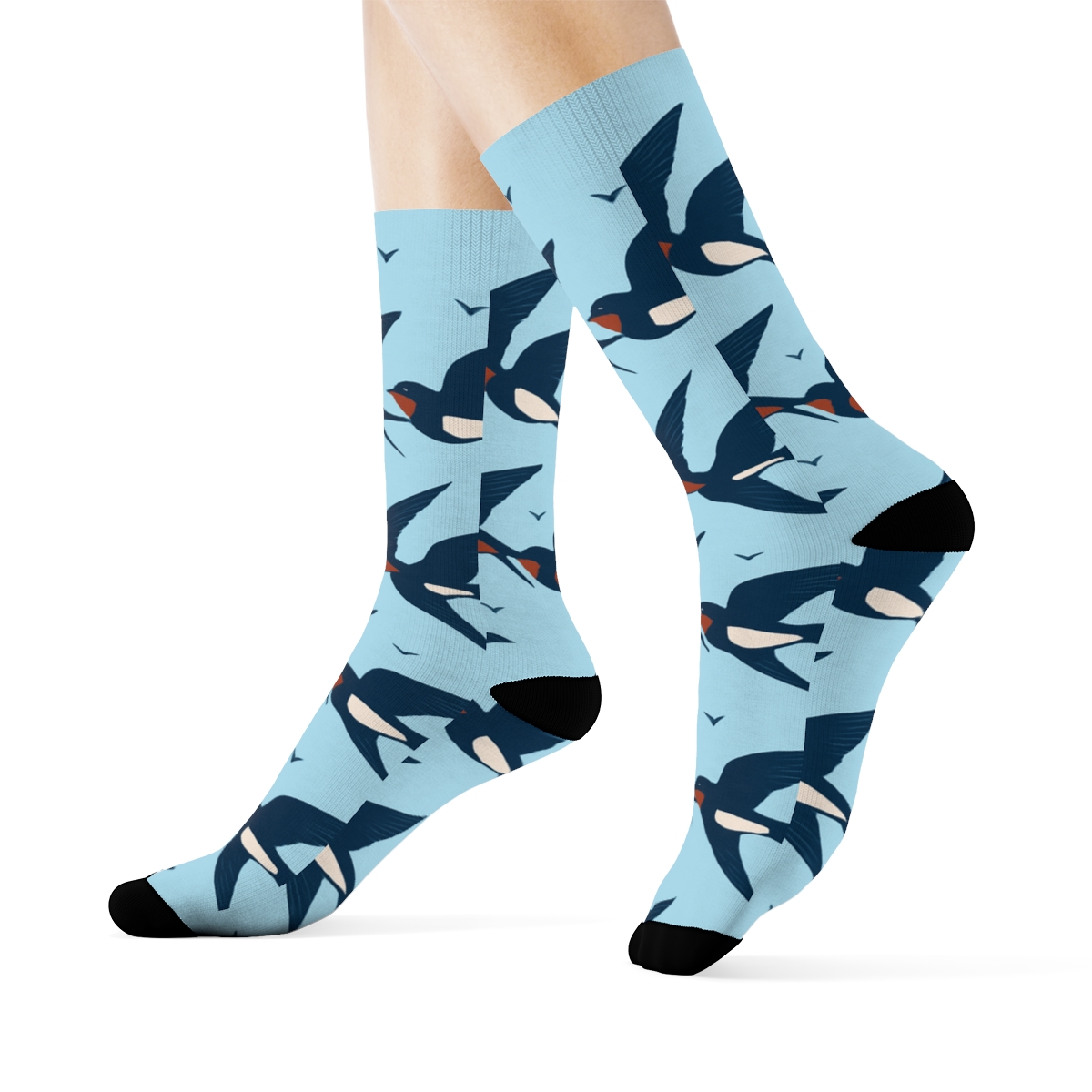 Barn Swallow Tail Fork Chain On Sky Blue comfortable cotton crew socks