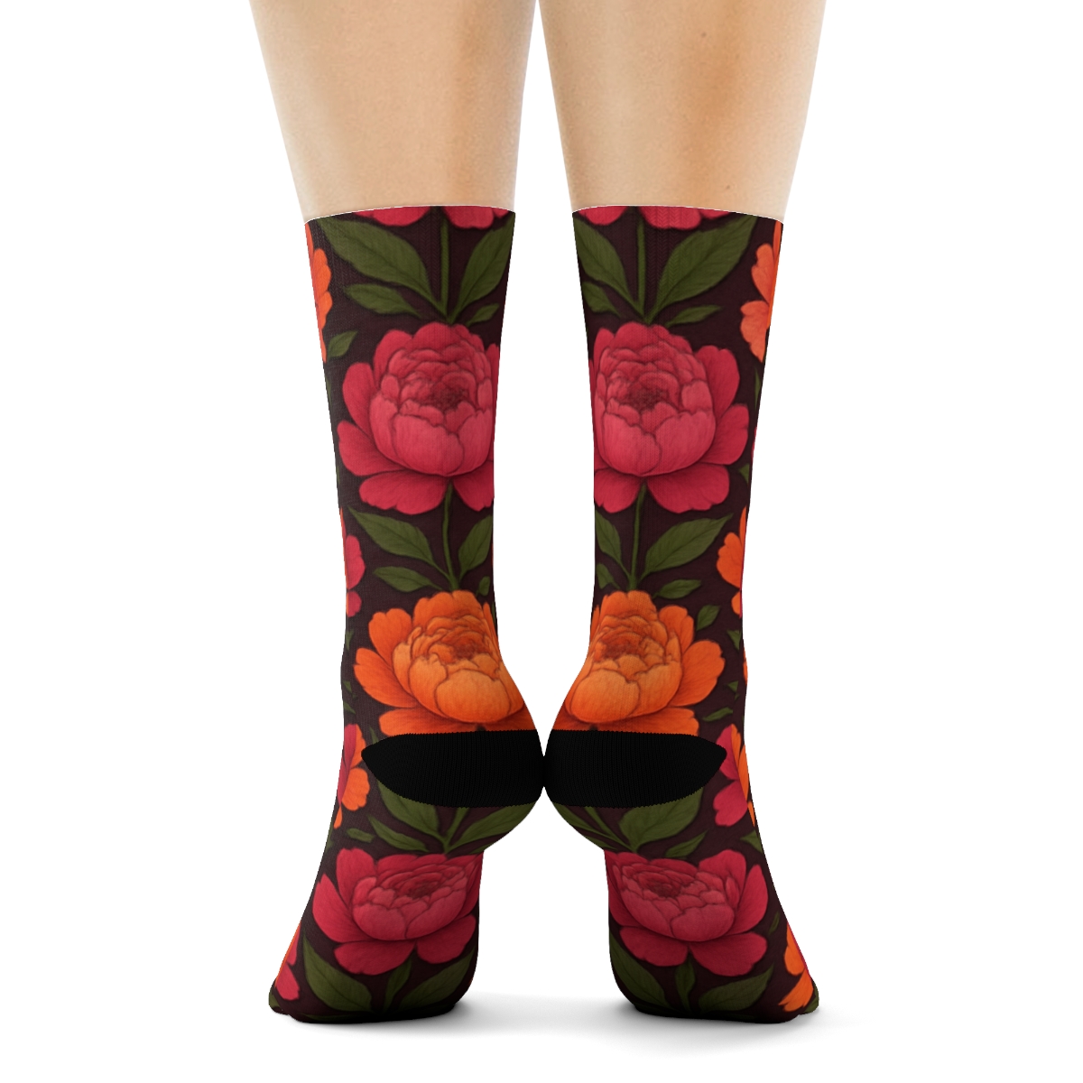 Sunset Peony Chevron On Deep Plum Background comfortable cotton crew socks
